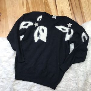 Vintage Fuzzy Sweater with Pear Floral Detail